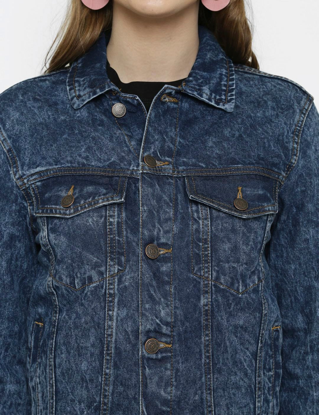 Kotty Women Blue Printed Denim Jacket