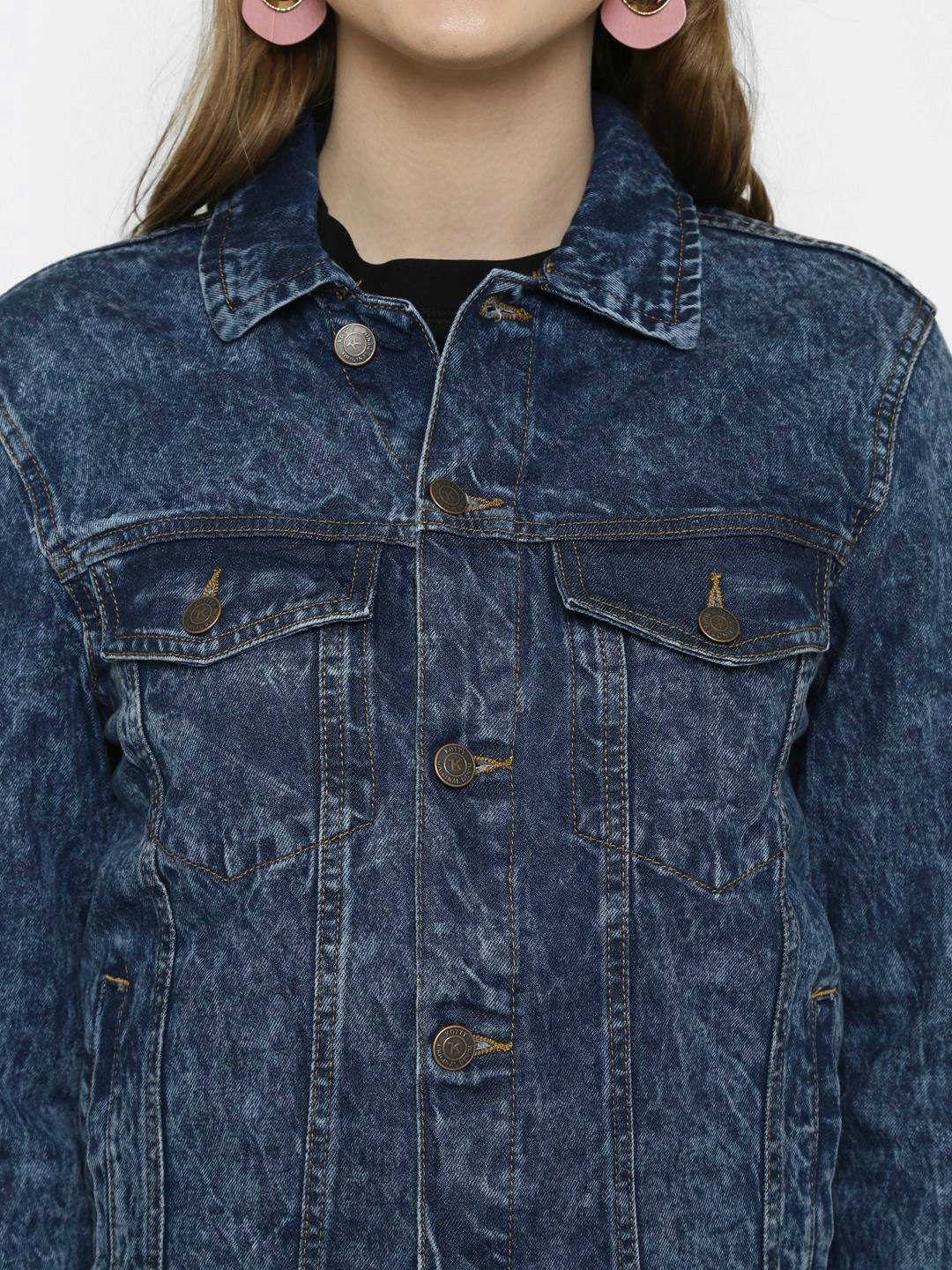 Kotty Women Blue Printed Denim Jacket