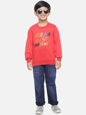Kotty Boys Red & Yellow Printed Round Neck Sweatshirt