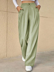 Kotty Green Women Relaxed Straight Leg High-Rise Easy Wash Pleated Parallel Trousers