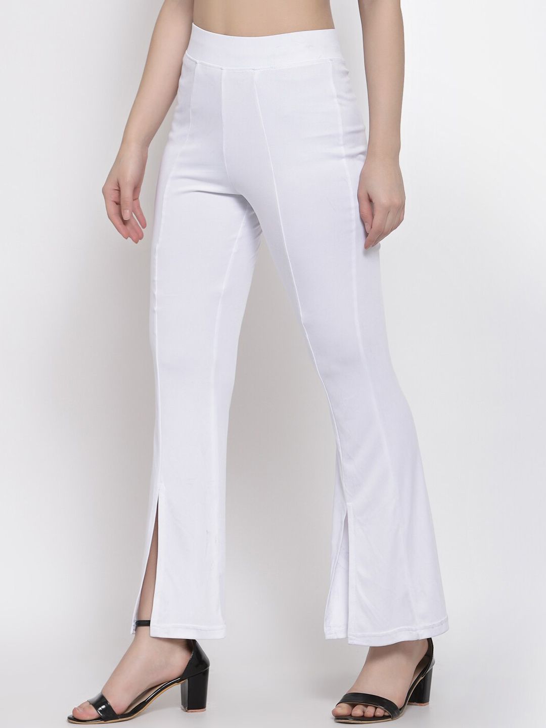Kotty Women White Flared High-Rise Parallel Trousers