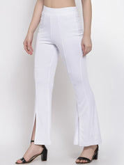 Kotty Women White Flared High-Rise Parallel Trousers