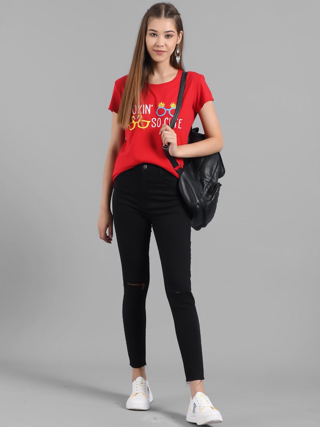 Kotty Women Red Printed Round Neck T-shirt