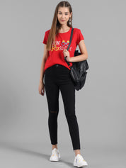 Kotty Women Red Printed Round Neck T-shirt