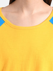Kotty Women Blue & Yellow Colourblocked Round Neck T-shirt