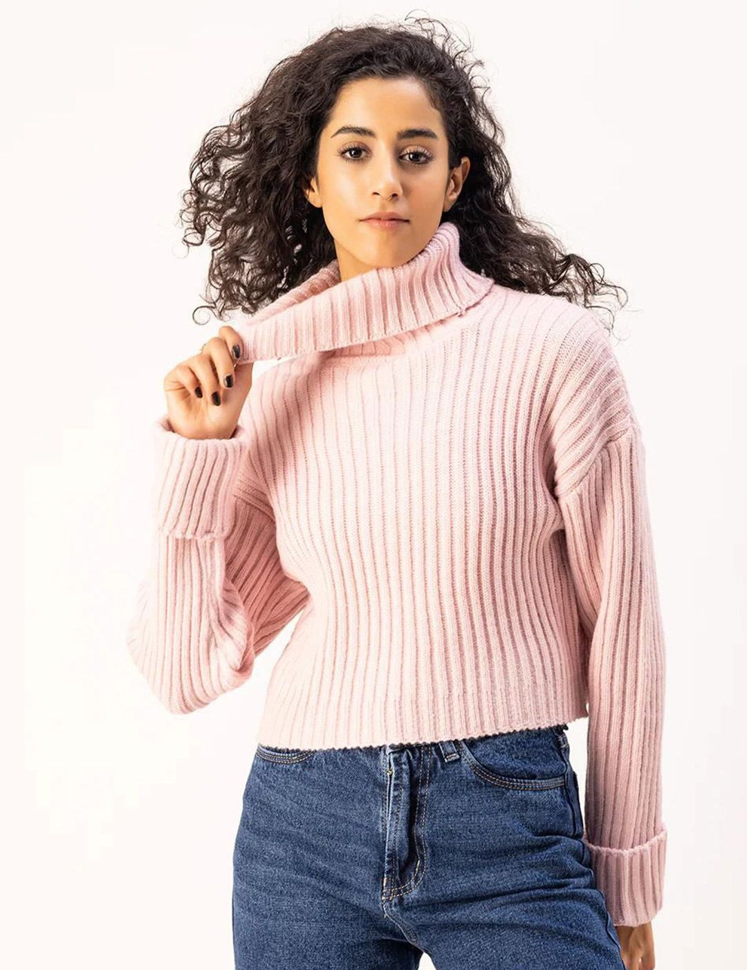 Kotty Women Turtle Neck Long Sleeves Crop Pullover