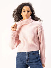 Kotty Women Turtle Neck Long Sleeves Crop Pullover