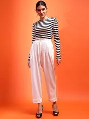 Stylecast X KOTTY BIZwear Women Relaxed Straight Leg Slim Fit High-Rise Pleated Peg Trouser