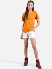 Kotty Women Mustard Yellow & Blue Set of 2 Printed Round Neck T-shirts