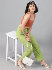 Kotty Women Green Relaxed Straight Leg Fit High-Rise Easy Wash Parallel Trousers