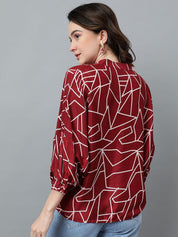 Kotty Maroon Abstract Printed Casual Shirt