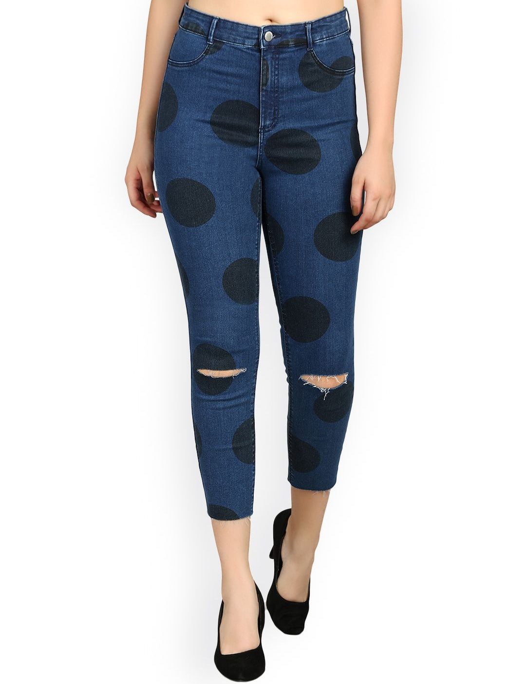 Kotty Women Blue Skinny Fit High-Rise Slash Knee Jeans