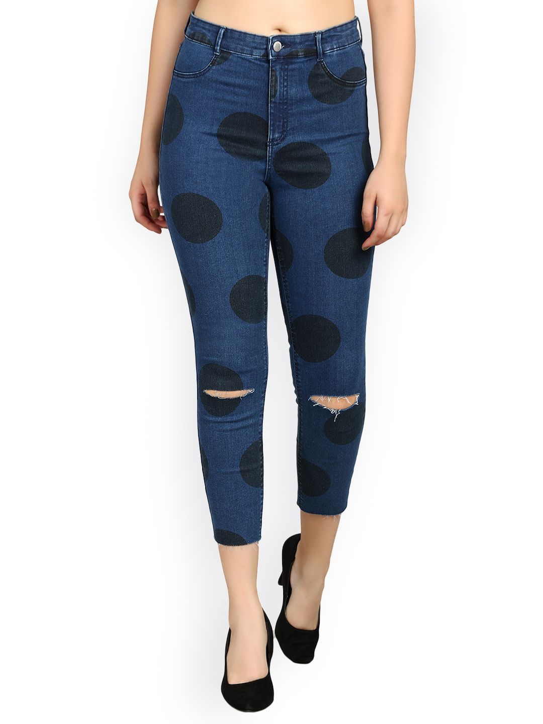 Kotty Women Blue Skinny Fit High-Rise Slash Knee Jeans