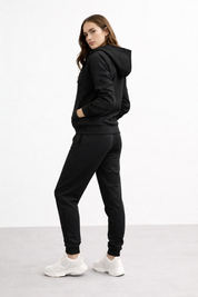KOTTY Women's Black Zip Up Hoodie Tracksuit Jogger Set