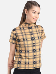 Kotty Women Beige Checked Pure Cotton Top