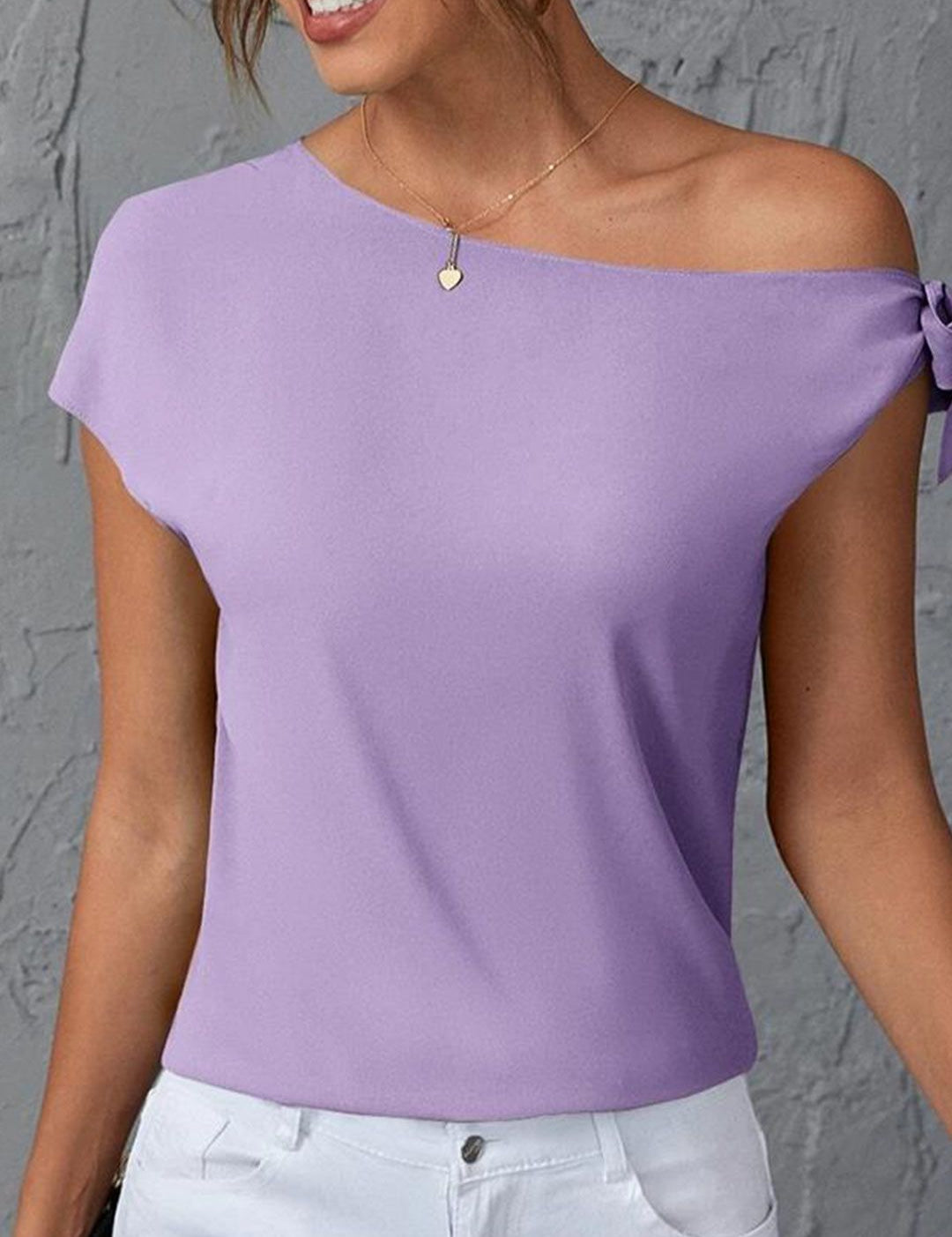 Kotty Purple One Shoulder Tie Up Extended Sleeves Regular Top
