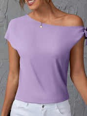 Kotty Purple One Shoulder Tie Up Extended Sleeves Regular Top