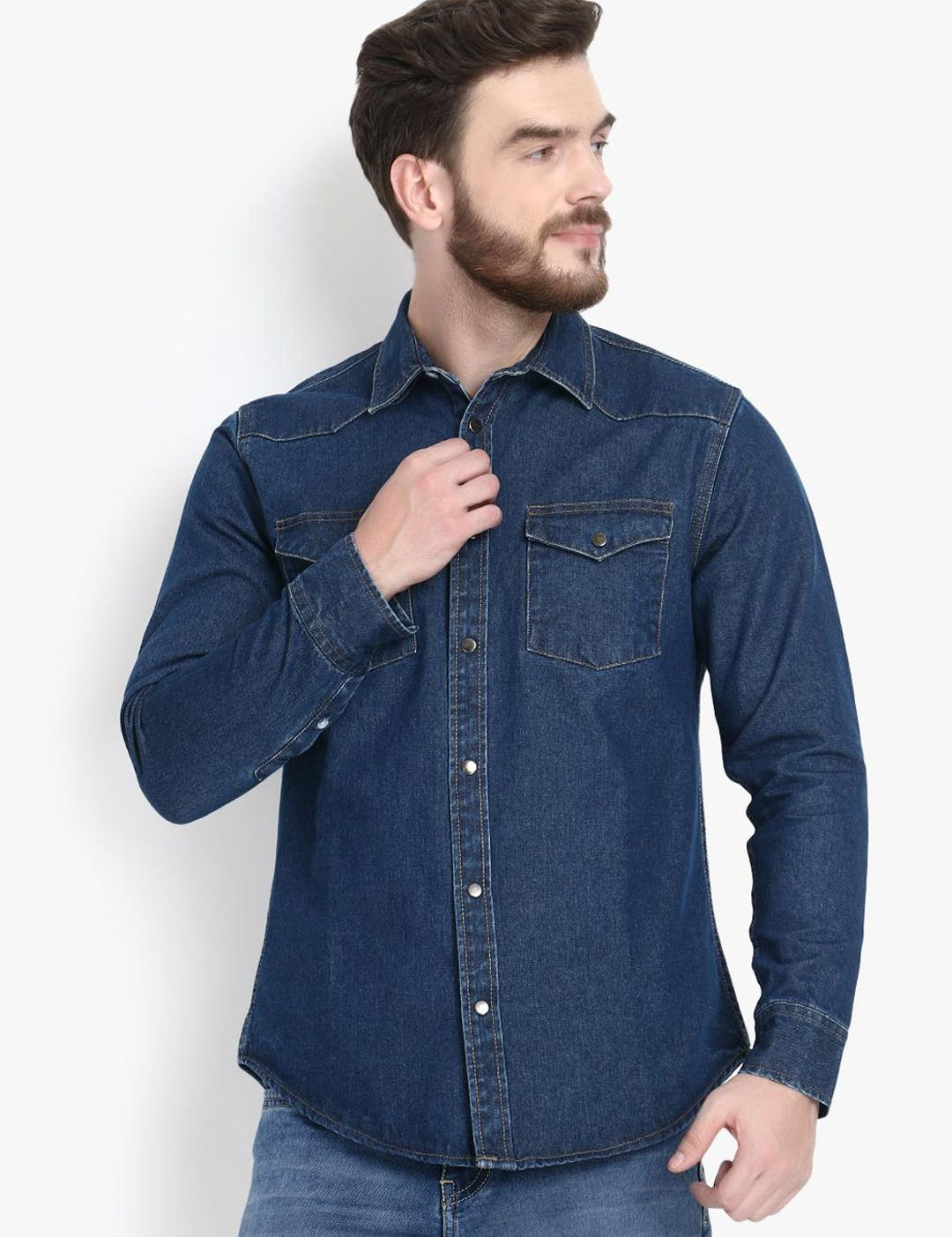Kotty Men Blue Solid Lightweight Denim Jacket