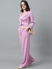 KOTTY BIZwear Purple Notched Lapel Collar Blazer & Mid Rise Trouser
