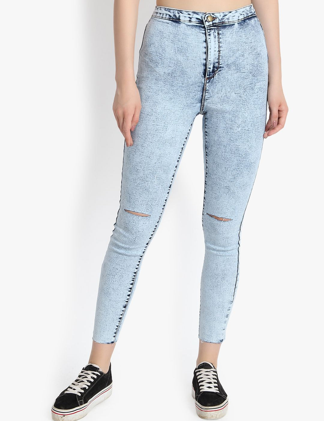 Kotty Women Blue Skinny Fit High-Rise Slash Knee Jeans