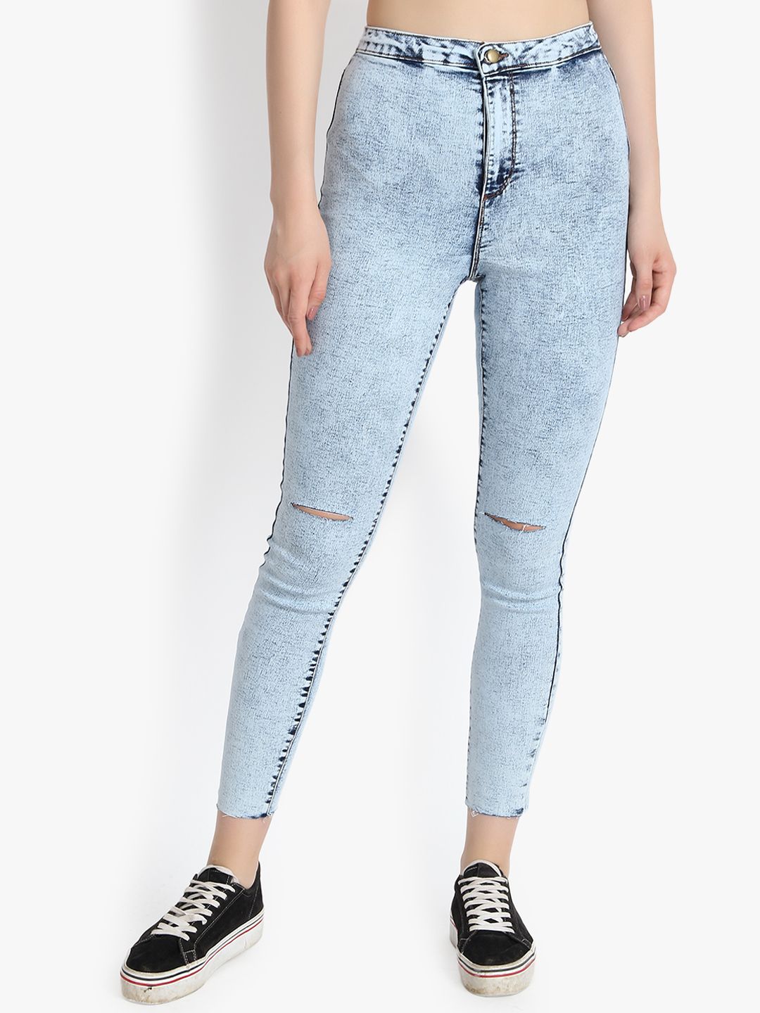 Kotty Women Blue Skinny Fit High-Rise Slash Knee Jeans