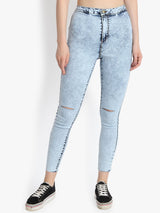 Kotty Women Blue Skinny Fit High-Rise Slash Knee Jeans