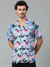 Kotty Men Cuban Collar Abstract Printed Casual Shirt