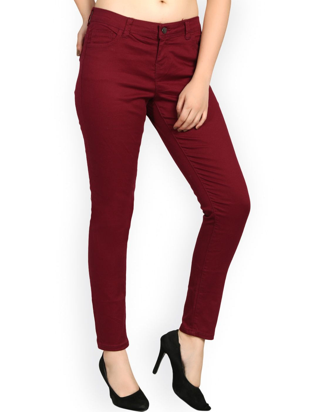 Kotty Women Maroon Skinny Fit High-Rise Clean Look Jeans