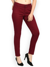 Kotty Women Maroon Skinny Fit High-Rise Clean Look Jeans