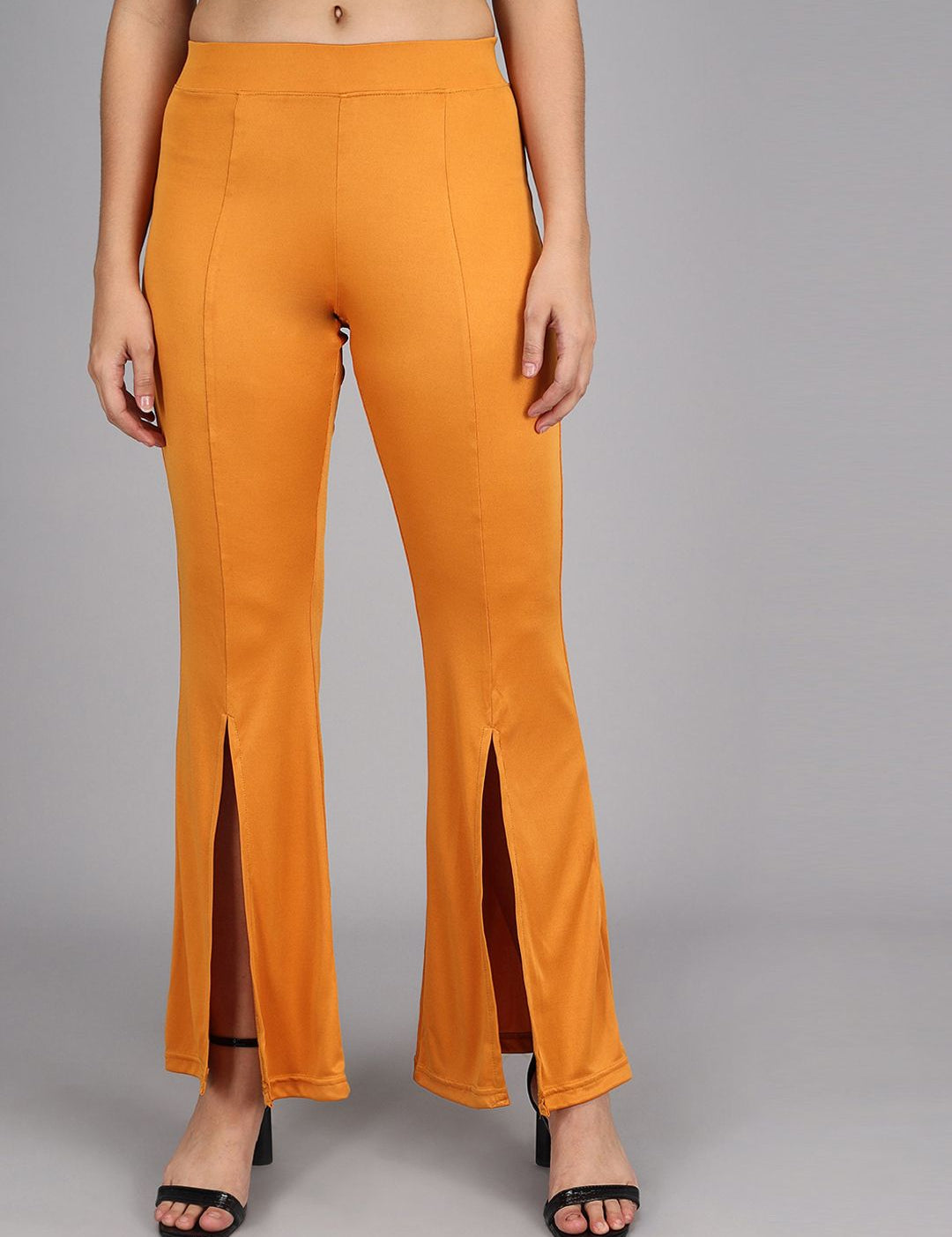 Kotty Women Yellow Flared High-Rise Bootcut Trousers