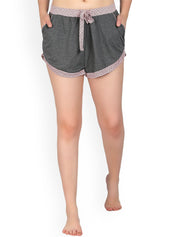 Kotty Women Grey Solid Lounge Shorts KTTSLEEPSHORTS227