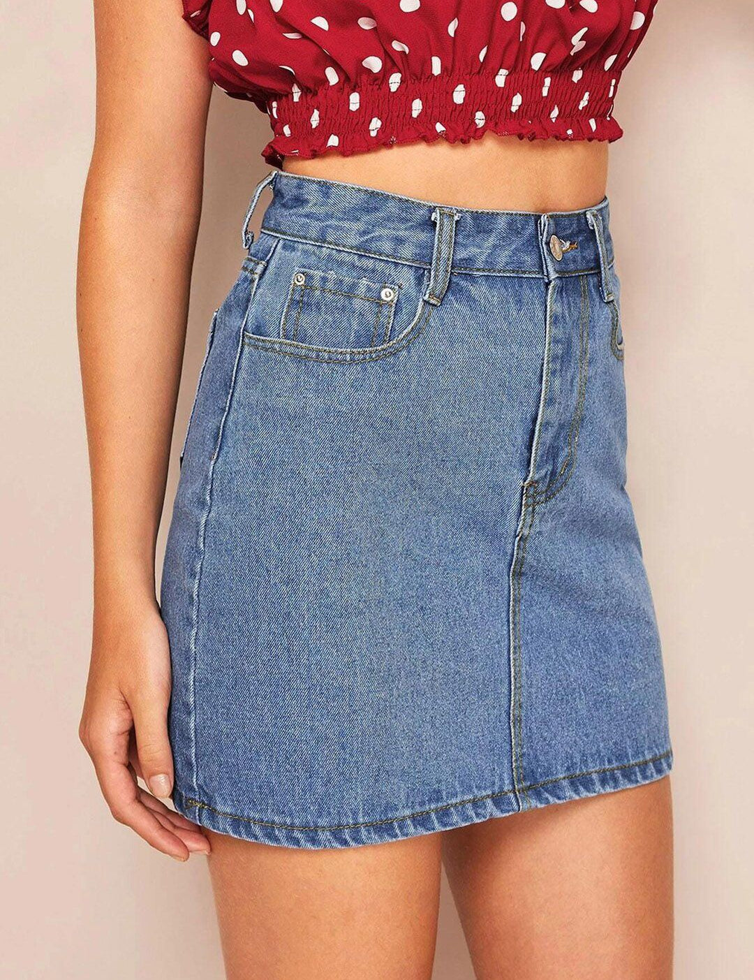 Kotty Cotton Lycra Denim A-Line Mini Skirt