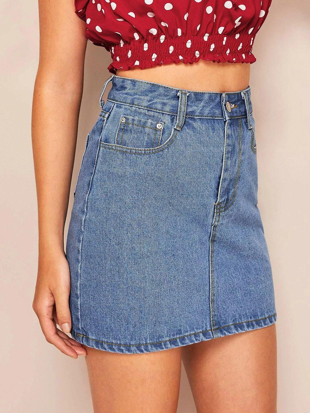 Kotty Cotton Lycra Denim A-Line Mini Skirt