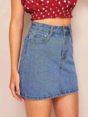 Kotty Cotton Lycra Denim A-Line Mini Skirt