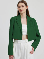 Kotty Green Crop Notched Lapel Collar Regular Fit Blazer