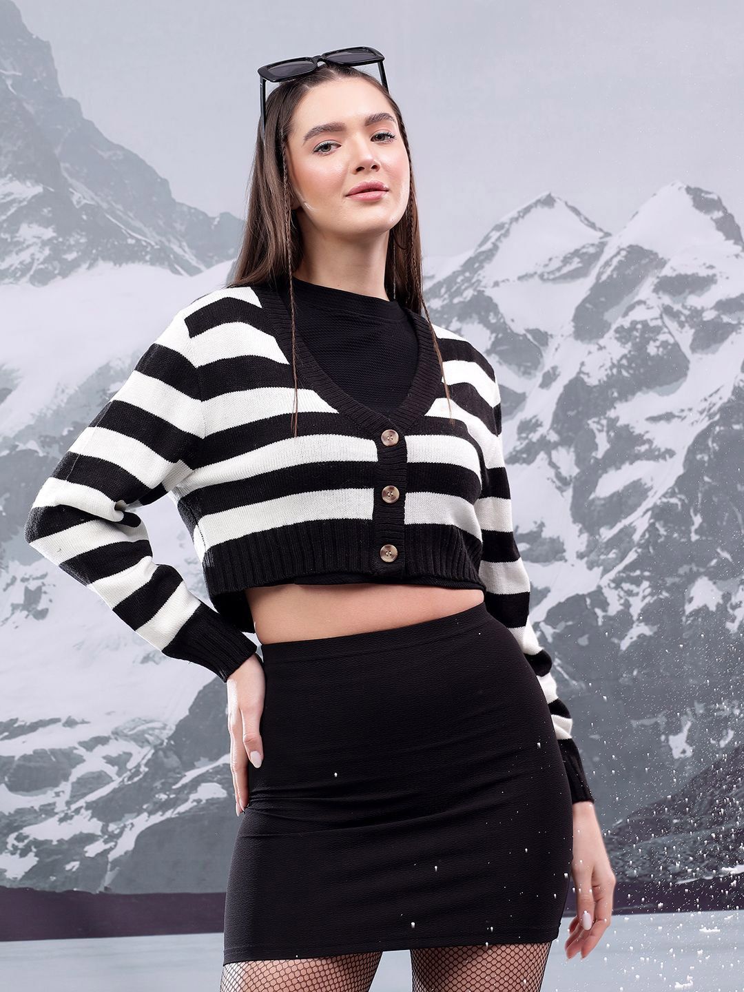 Kotty Women Striped Crop Cardigan