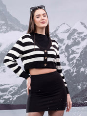 Kotty Women Striped Crop Cardigan