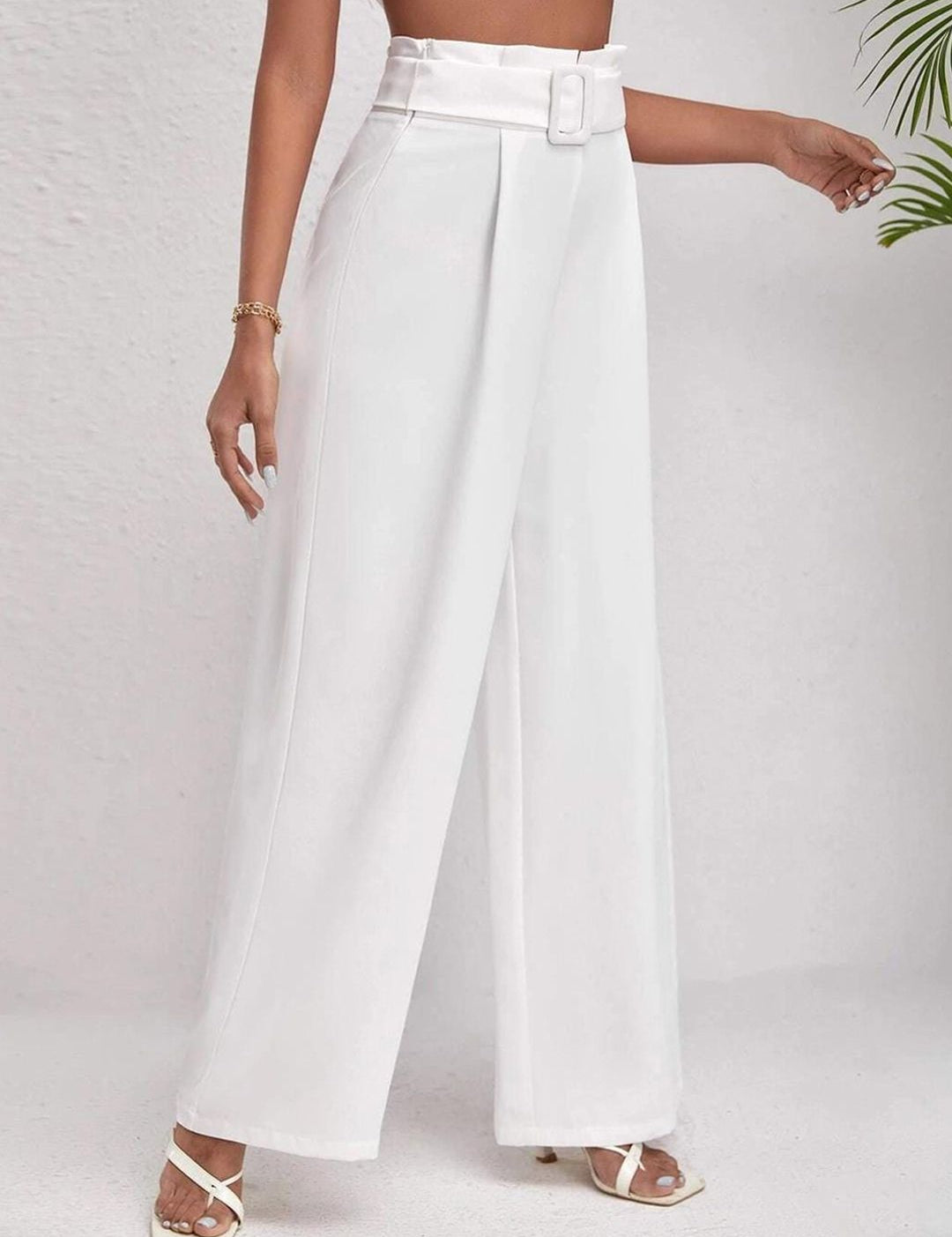 KOTTY BIZwear Women White Relaxed Straight Leg Straight Fit High-Rise Parallel Trousers
