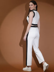 Kotty White Round Neck Sleeveless Top & Trousers