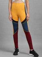 Kotty Women Yellow & Maroon Colourblocked Tights