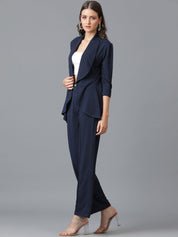 KOTTY BIZwear Navy Blue Shawl Neck Coat With Trousers