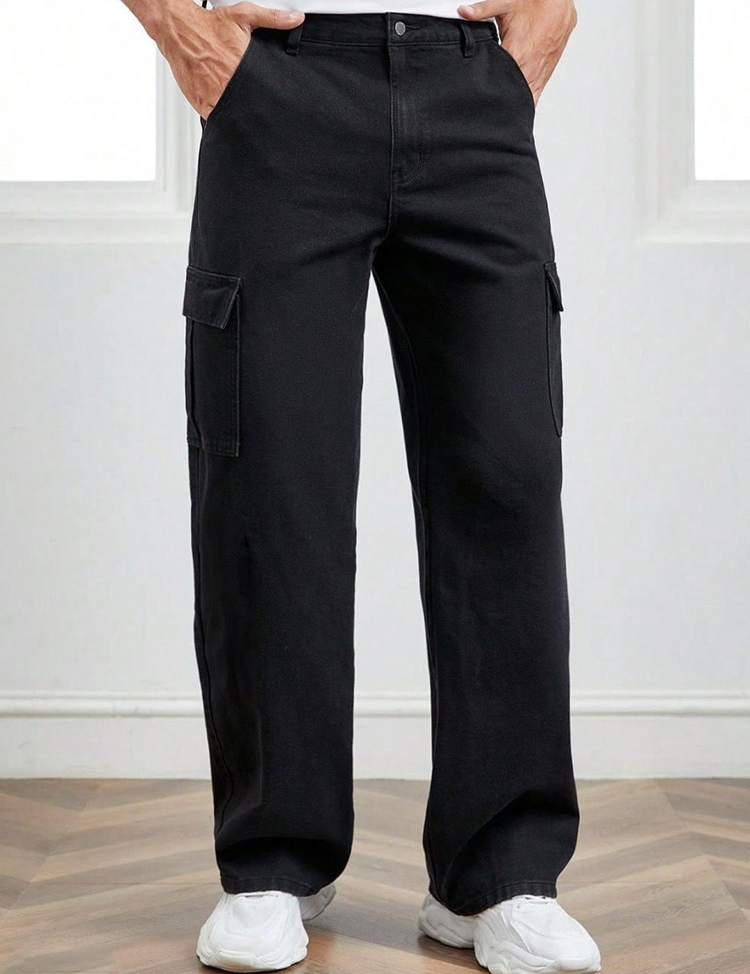 Kotty Men Jean Straight Fit Low-Rise Clean Look Stretchable Cargo Jeans