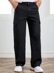 Kotty Men Jean Straight Fit Low-Rise Clean Look Stretchable Cargo Jeans