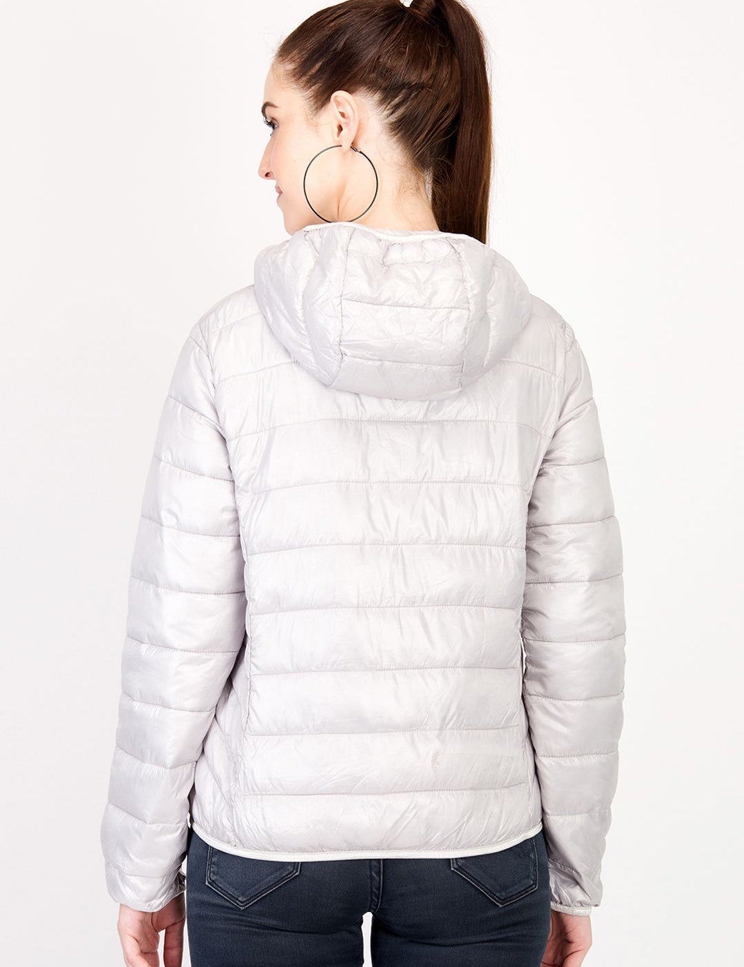 Kotty Women Silver-Coloured Solid Insulator Hooded Puffer Jacket