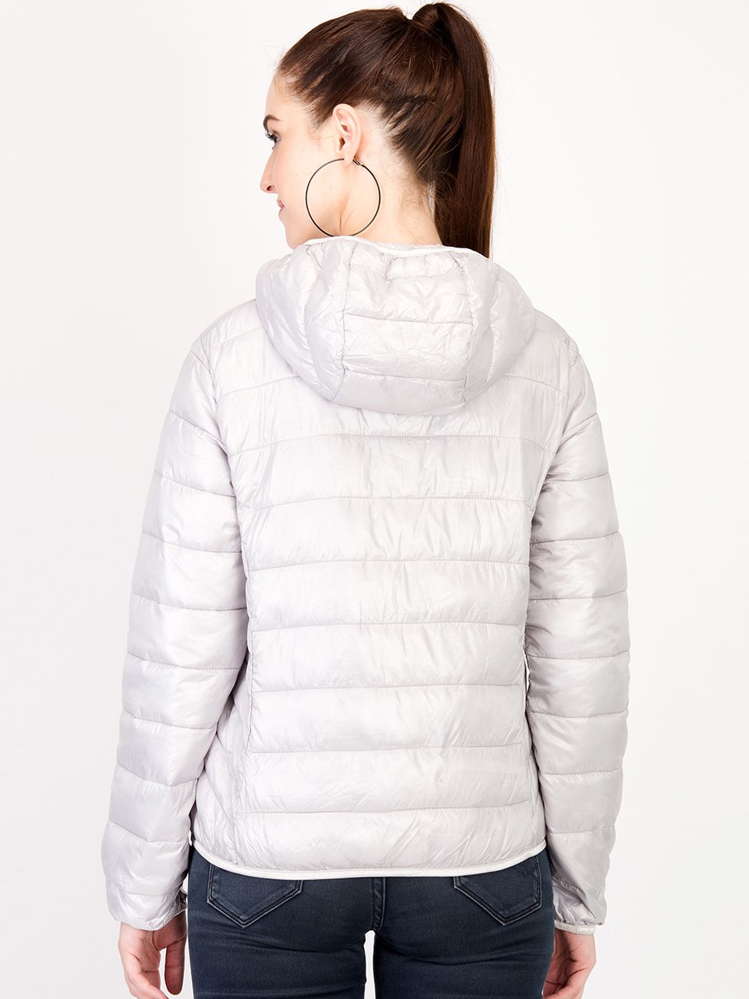 Kotty Women Silver-Coloured Solid Insulator Hooded Puffer Jacket