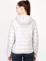 Kotty Women Silver-Coloured Solid Insulator Hooded Puffer Jacket