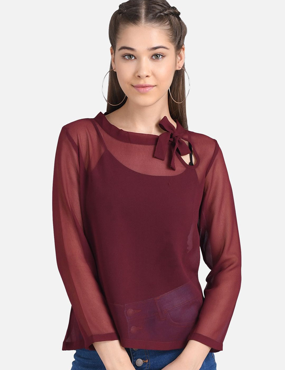 Kotty Women Maroon Solid Pure Cotton Top