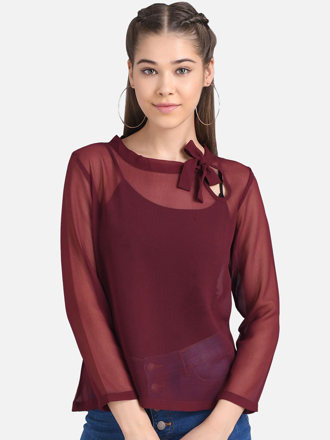 Kotty Women Maroon Solid Pure Cotton Top