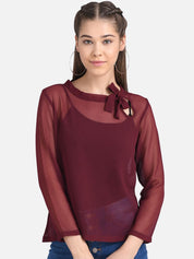 Kotty Women Maroon Solid Pure Cotton Top