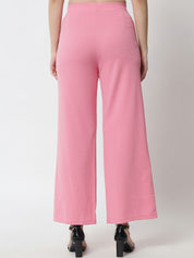 Kotty Women Pink Solid Relaxed Straight Fit Parallel Trousers